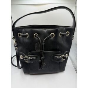 Coach Vintage Black Leather Bucket Bag Crossbody Drawstring USA 8624